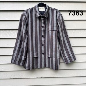 Vintage Jaeger London Striped Wool Jacket Made in Great Britain Grey Brown L/XL